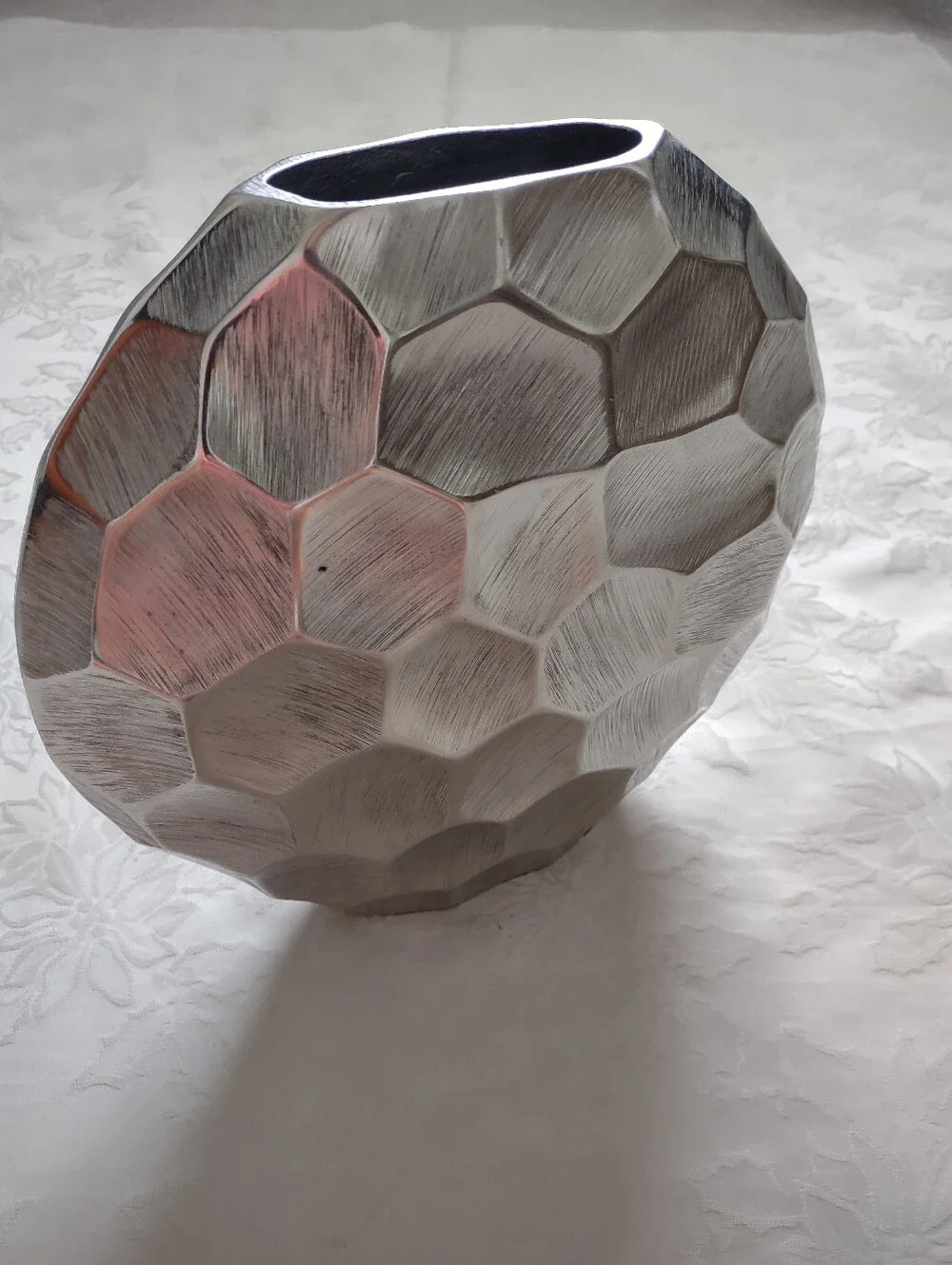 Modern Day Concepts Handcrafted Rock Like Faceted Silver Vase Decor